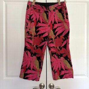 SZ16 JCrew High Waisted Kick Out Crop Pants PINK Palm Print Grasscloth USED